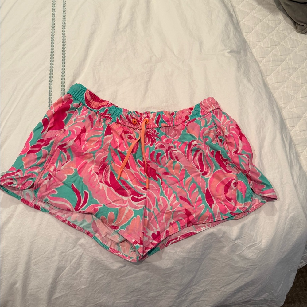 Lilly Pulitzer Vibrant Pink and Green Athletic Shorts